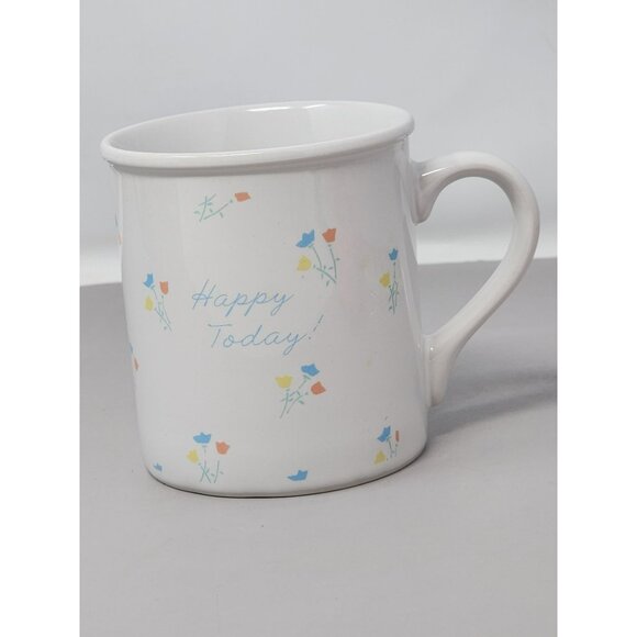 Vintage 1983 Hallmark Mug Mates‎ Ceramic Cup With Floral Print Happy Today - Picture 1 of 9